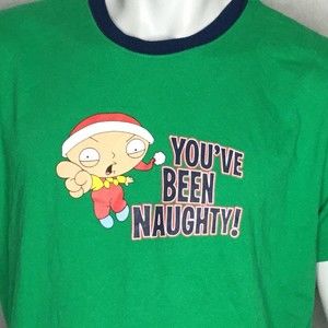 Family Guy Ringer T-Shirt Sz L Stewie You've Been Naughty 2009 Green Christmas